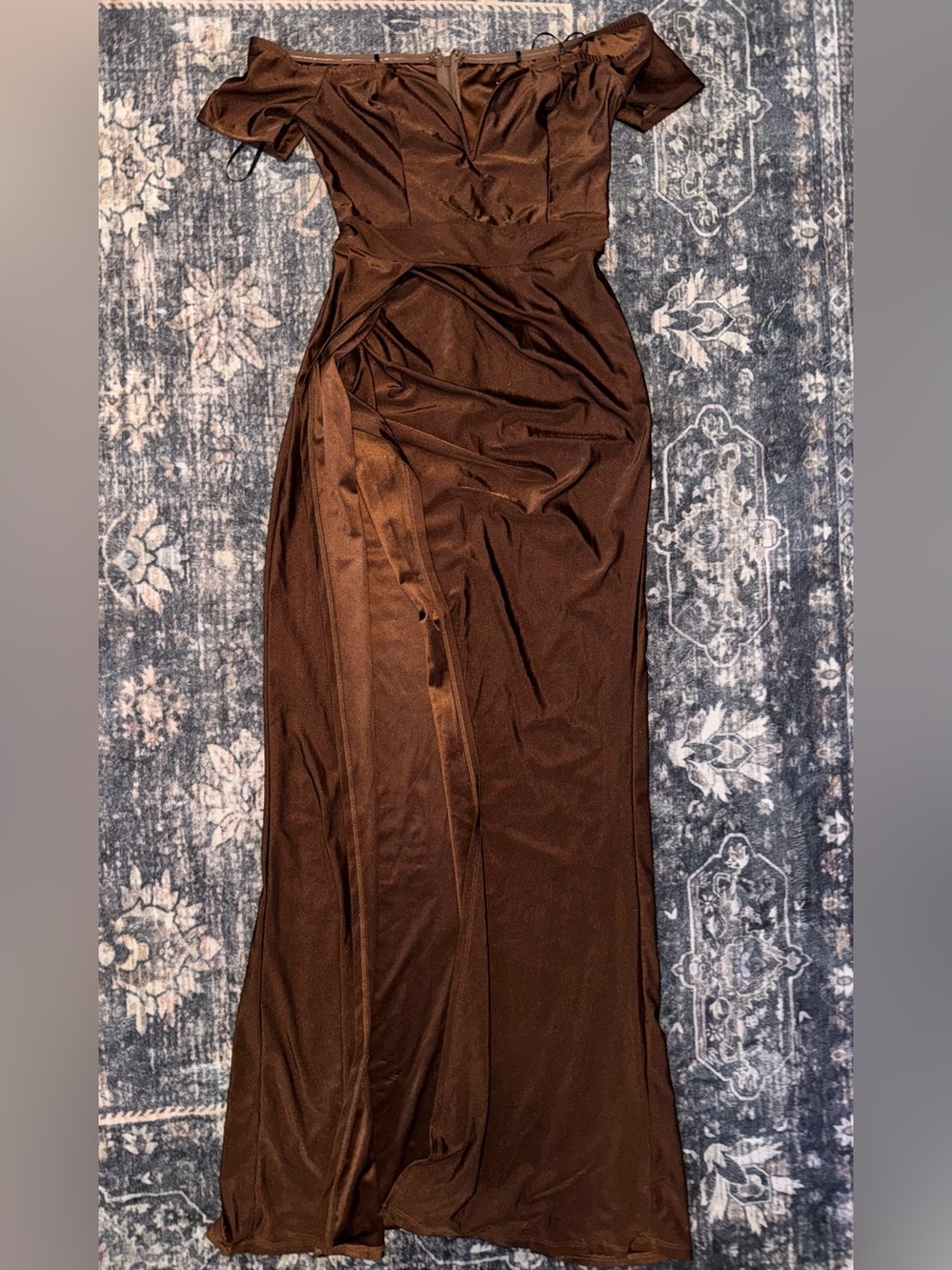 SHEIN Chocolate Brown Off-Shoulder Wrap Maxi Dress Size S